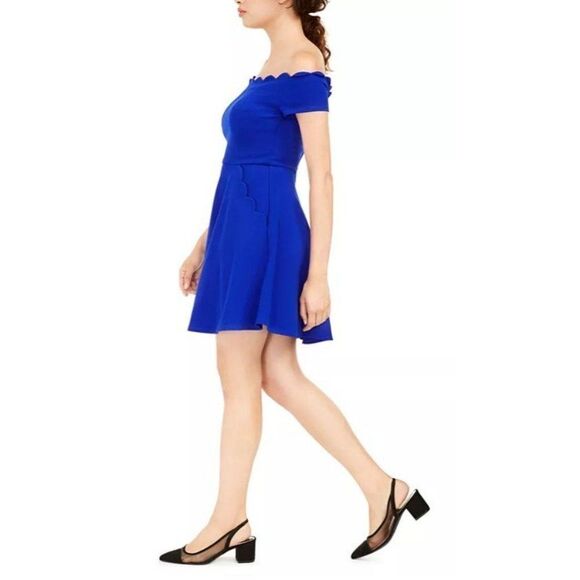 B‎ Darlin A-Line Dress 1 XS Blue Juniors' Off-The-Shoulder NEW - Picture 12 of 13